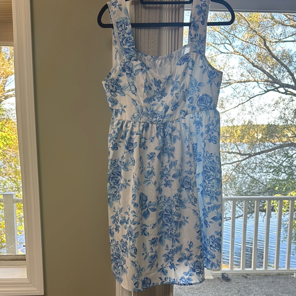 Blue Floral Sleeveless Dress